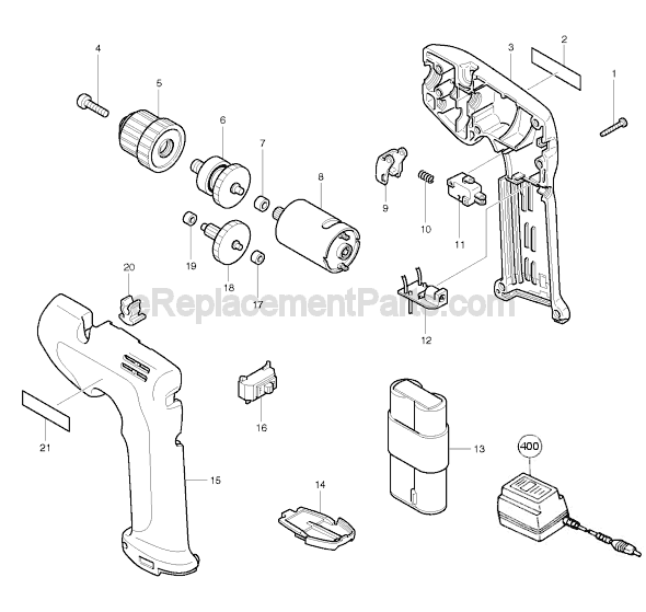 Page A Diagram and Parts List for 6043D  Makita Cordless Drill