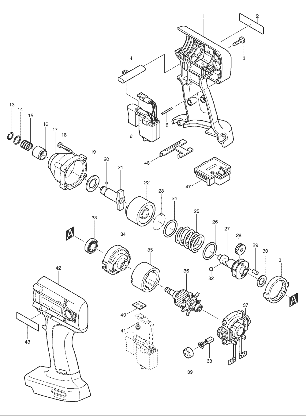 Page 1 Diagram and Parts List for BTD120  Makita Drill