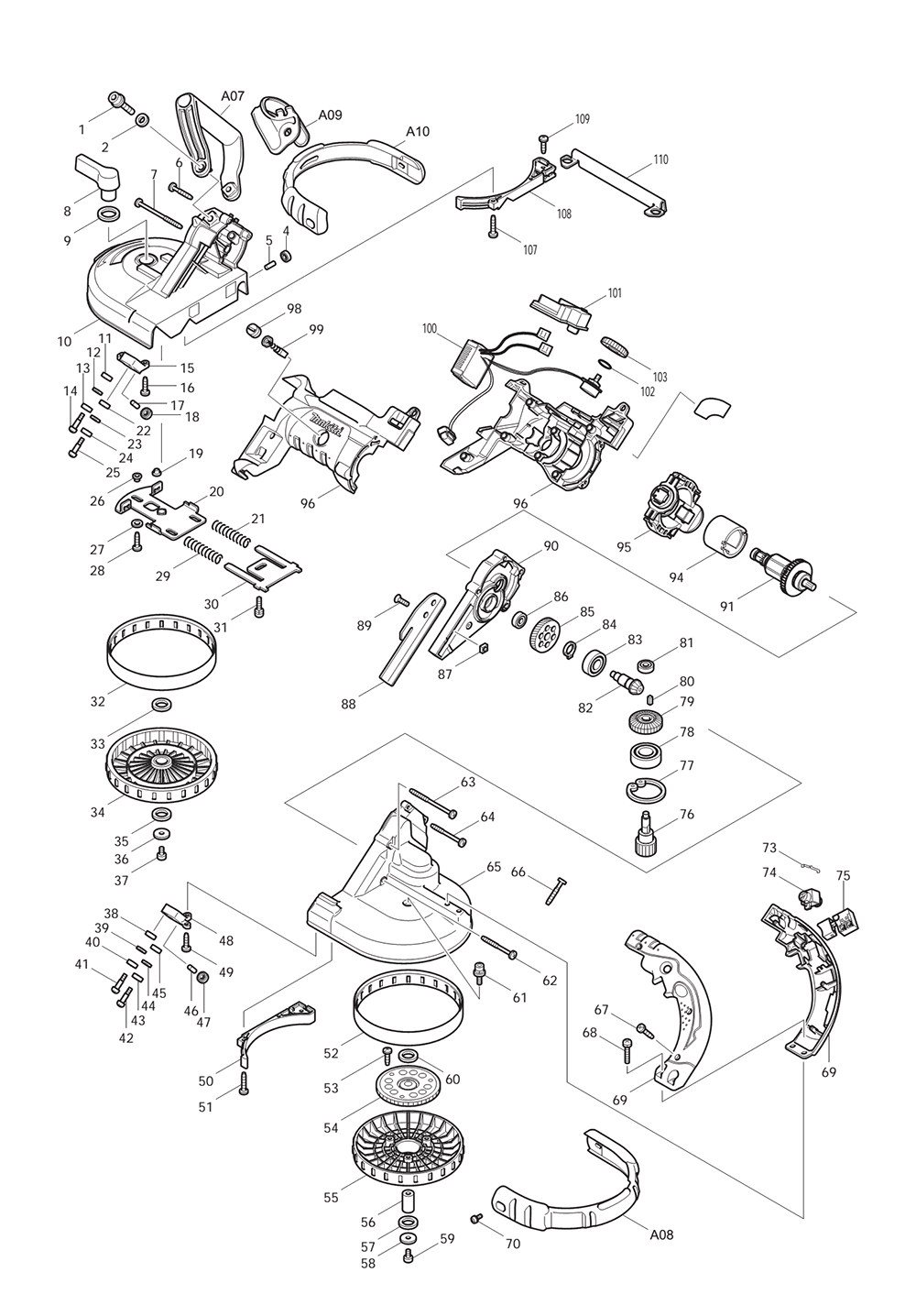 Page 1 Diagram and Parts List for BPB180F Type 1 Makita Saw