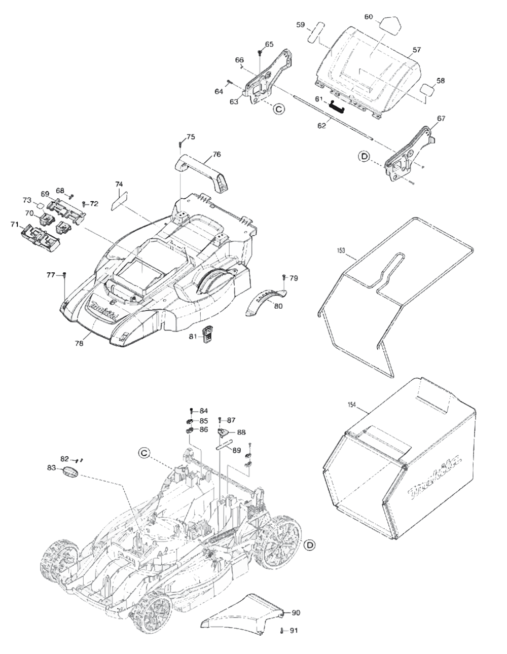Fig-1 Diagram and Parts List for XML10Z  Makita Lawn Mower