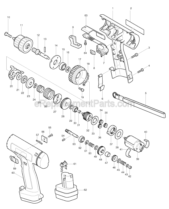 Page A Diagram and Parts List for 6202D  Makita Cordless Drill