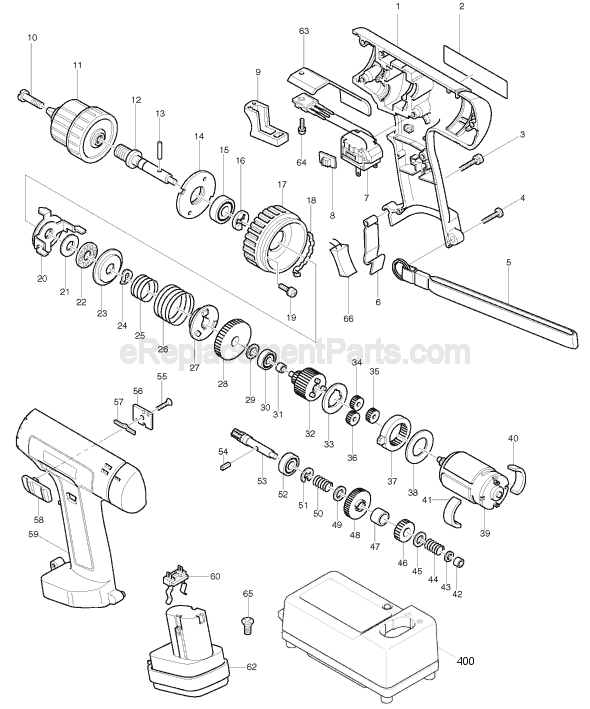 Page A Diagram and Parts List for 6212D  Makita Cordless Drill