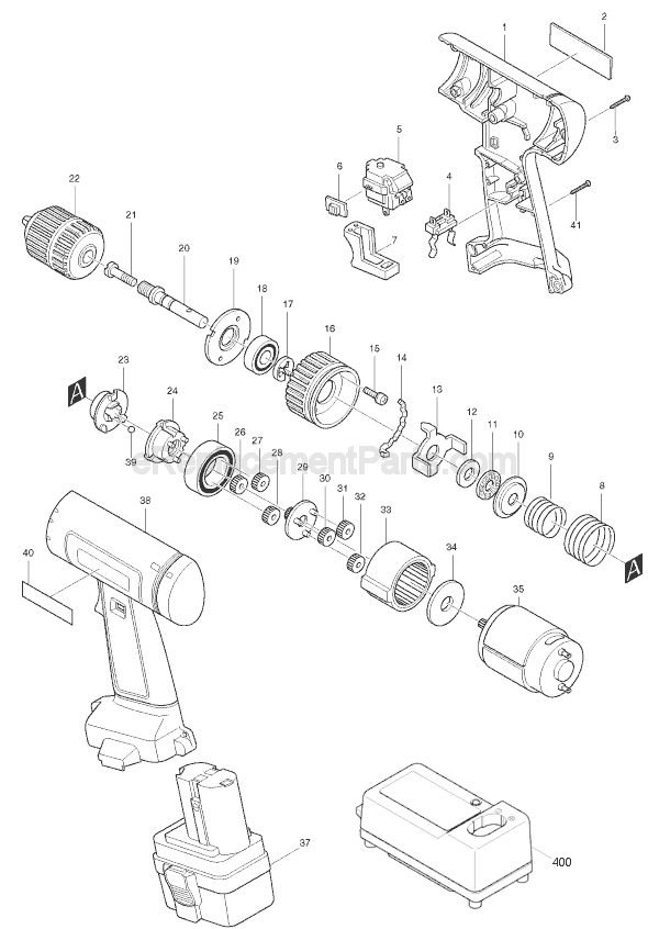 Page A Diagram and Parts List for 6222D  Makita Cordless Drill