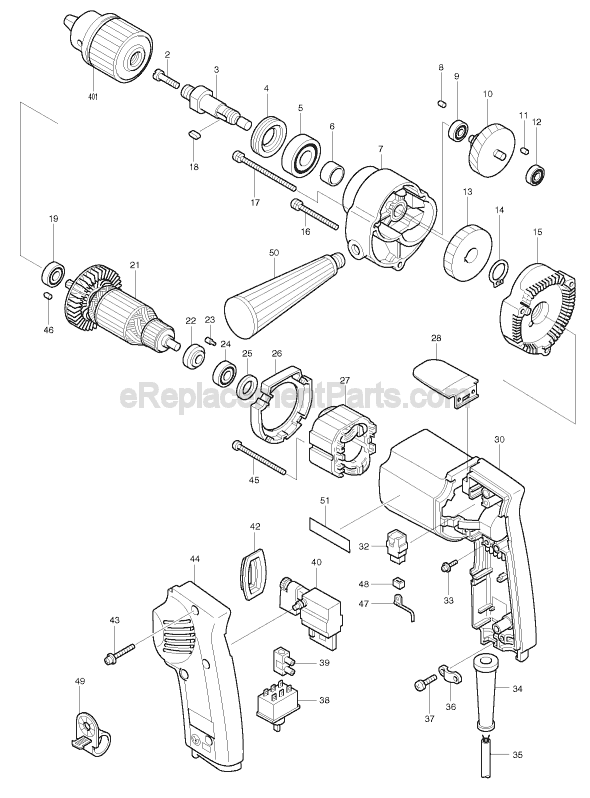 Page A Diagram and Parts List for 6303  Makita Electric Drill