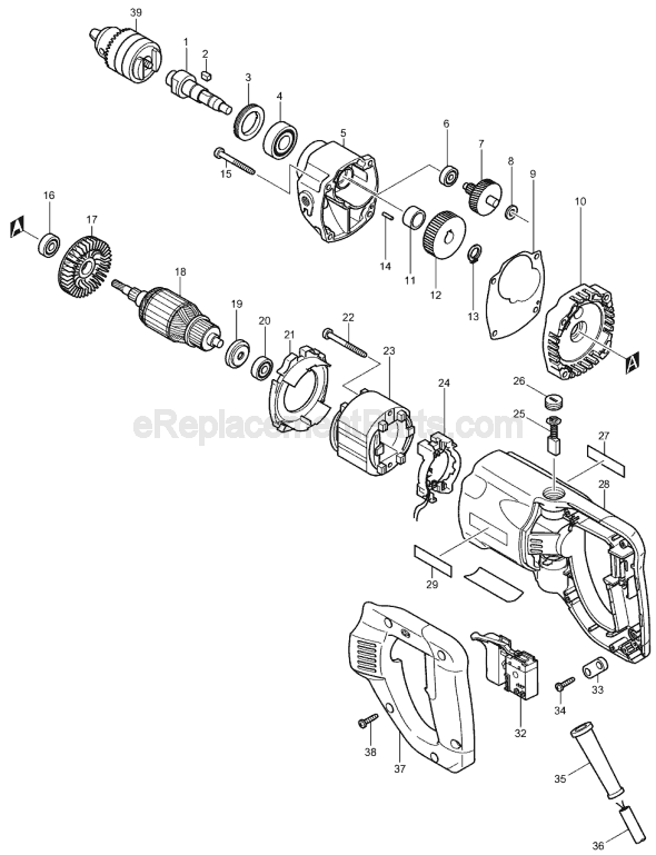 Page A Diagram and Parts List for 6304LR  Makita Electric Drill