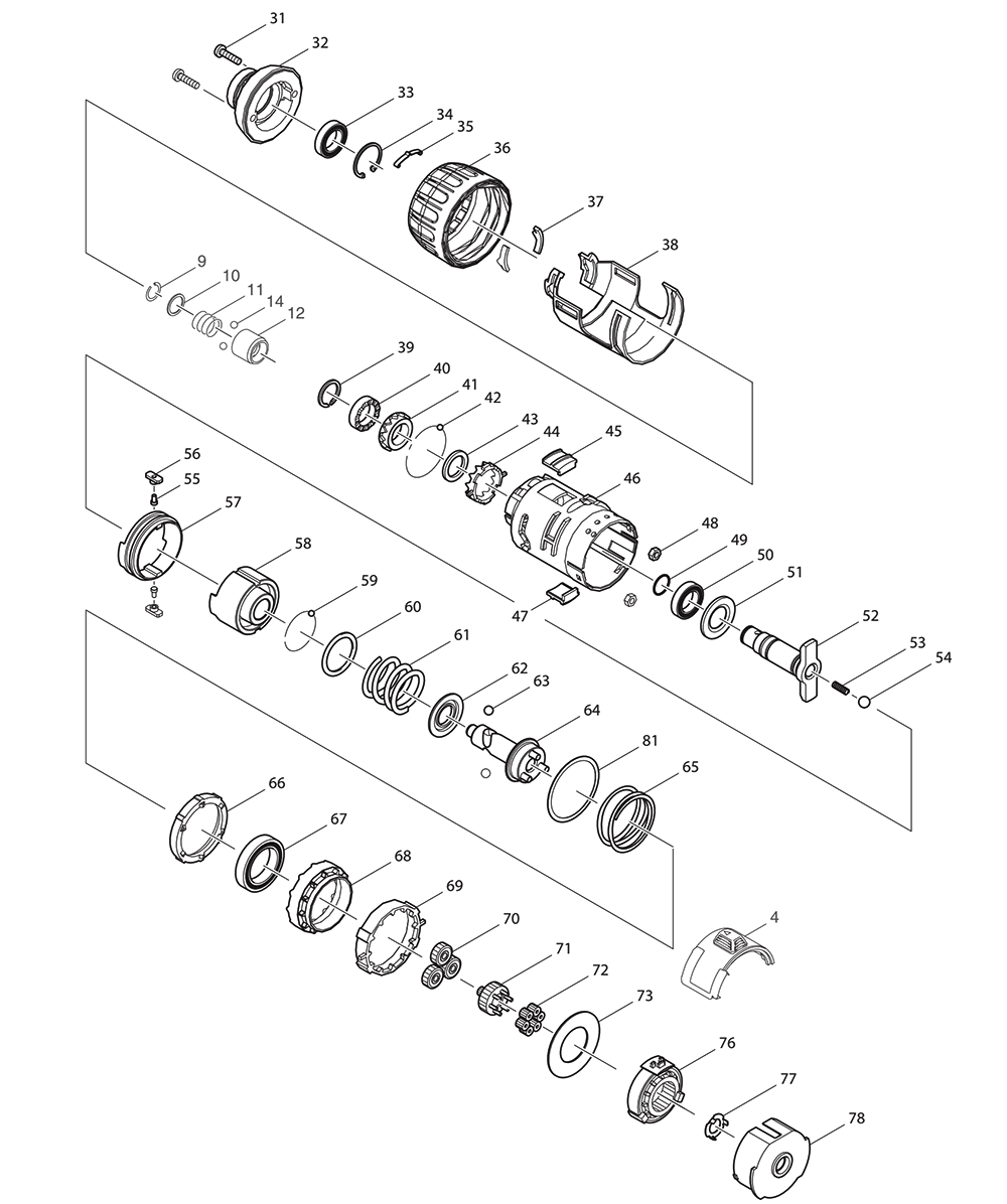 Page 1 Diagram and Parts List for XPT03Z  Makita Drill