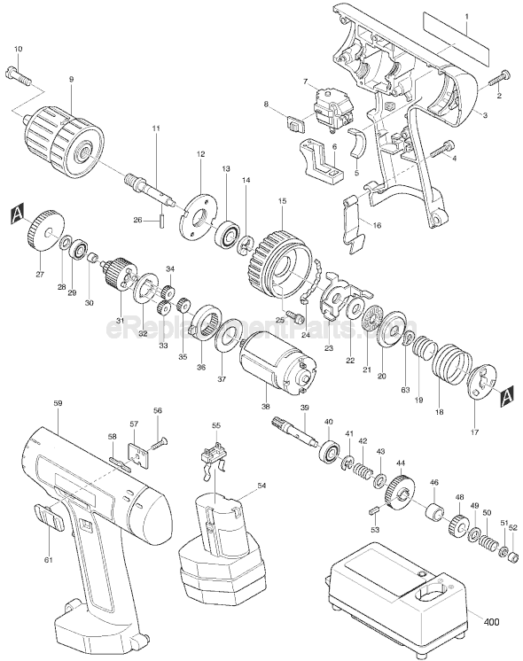 Page A Diagram and Parts List for 6311D  Makita Cordless Drill