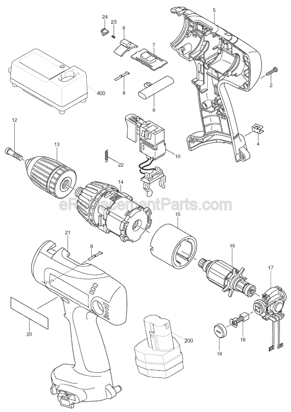 Page A Diagram and Parts List for 6337DWDE  Makita Cordless Drill