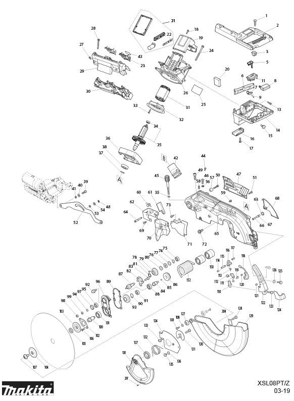 Diagram Diagram and Parts List for XSL08PT  Makita Miter Saw