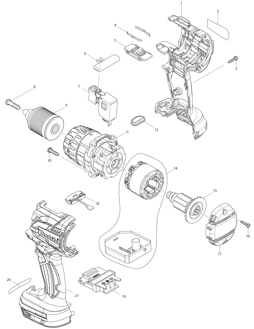 Page 1 Diagram and Parts List for FD07  Makita Drill