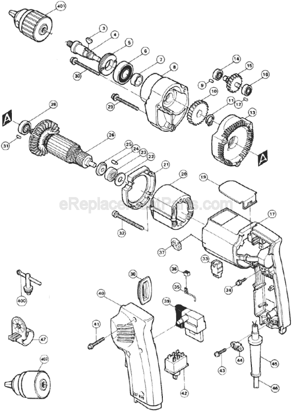 Page A Diagram and Parts List for 6403  Makita Electric Drill