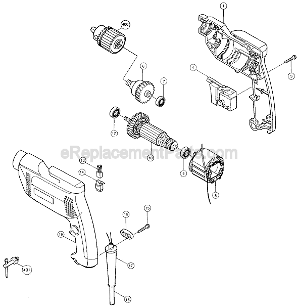 Page A Diagram and Parts List for 6407  Makita Electric Drill