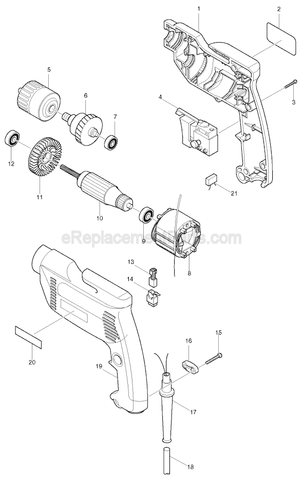 Page A Diagram and Parts List for 6408  Makita Electric Drill