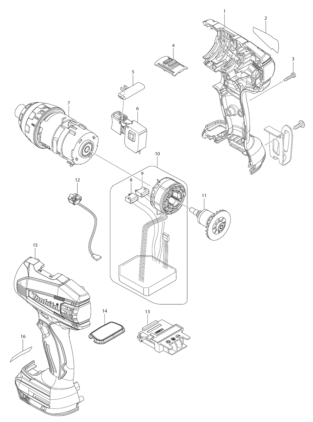 Page 2 Diagram and Parts List for XPT02Z  Makita Drill