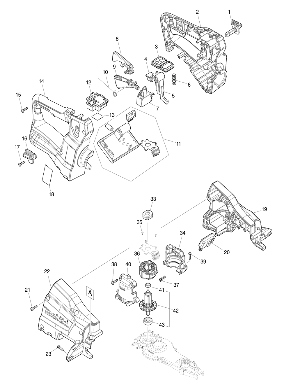 Fig-0 Diagram and Parts List for XHU07Z  Makita Hedge Trimmer