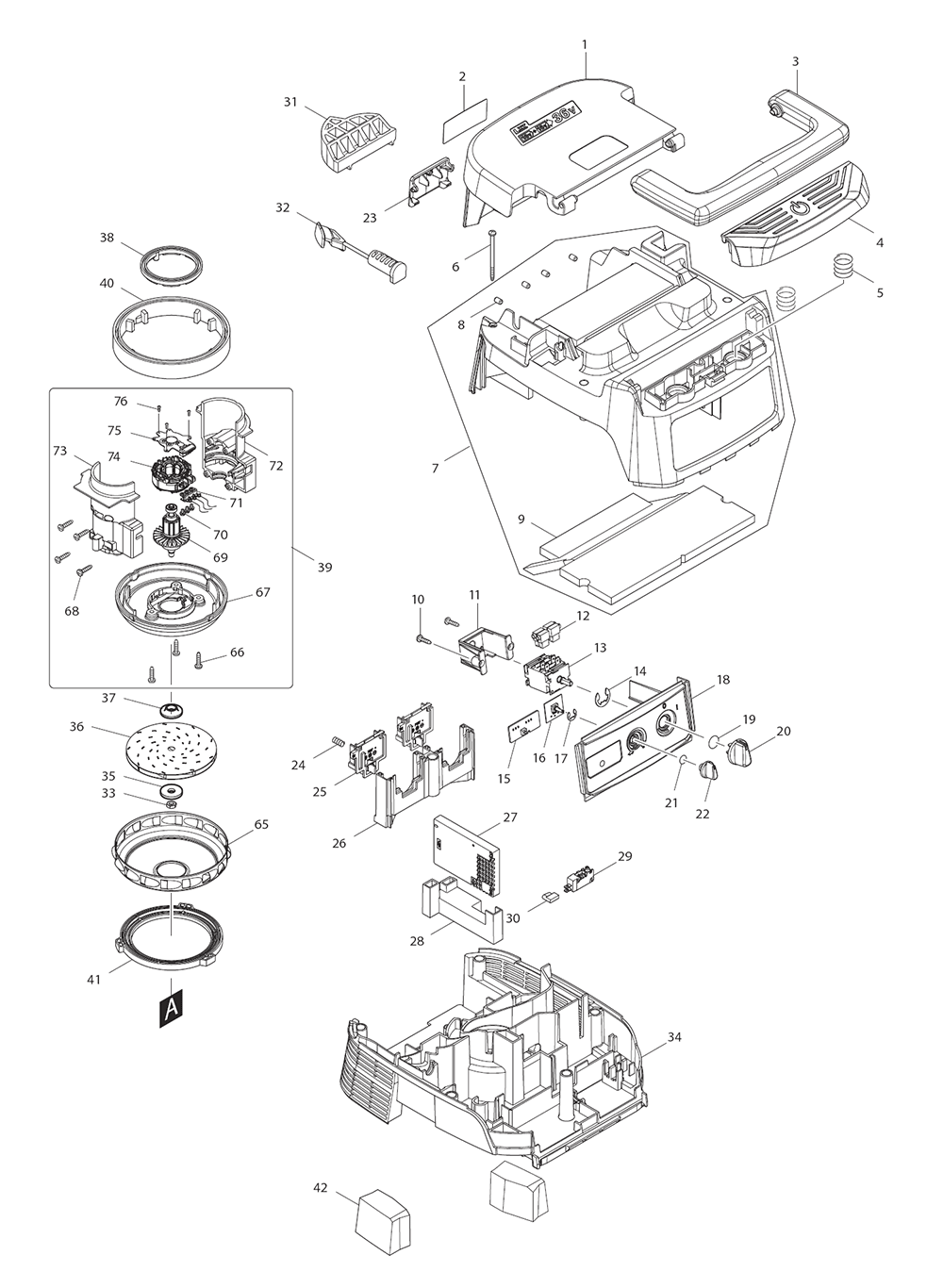Page 2 Diagram and Parts List for XCV07PTX  Makita Upright Vacuum