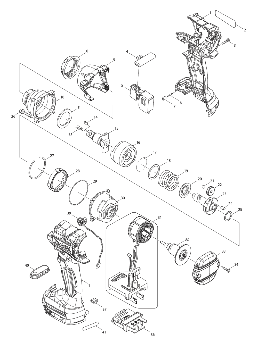 Fig-0 Diagram and Parts List for DTW285RTE Type-1 Makita Impact Driver