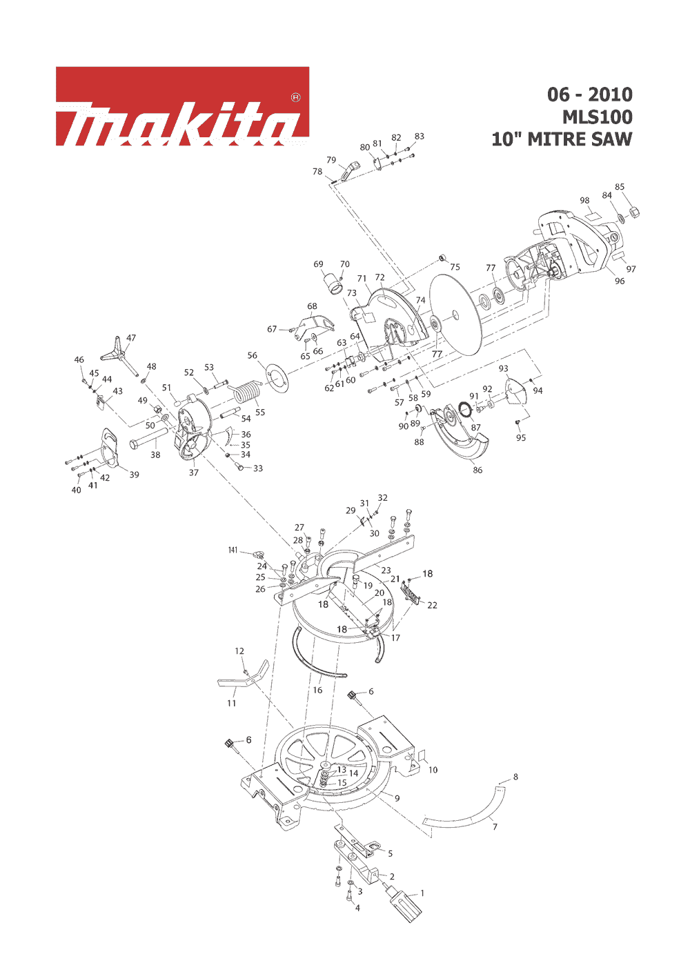 Page 2 Diagram and Parts List for MLS100 Type 2 Makita Saw