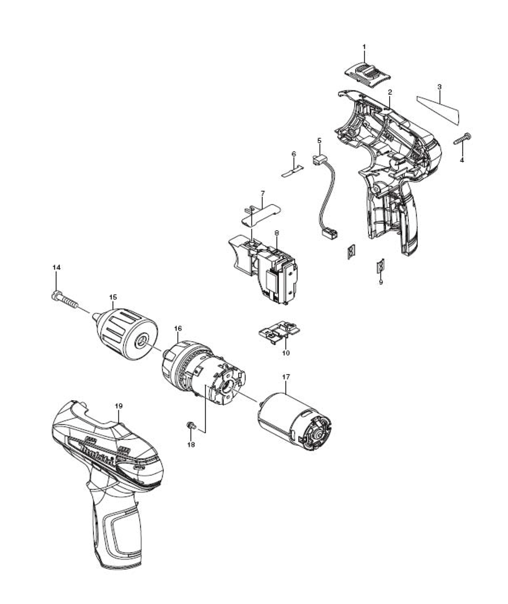 Page 1 Diagram and Parts List for FD02ZW  Makita Drill