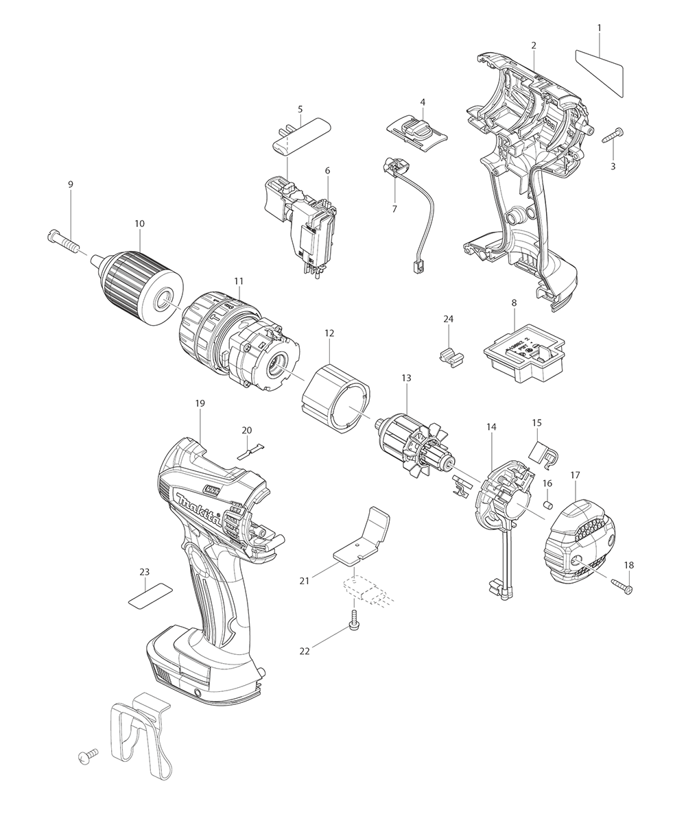 Page 1 Diagram and Parts List for XPH01Z  Makita Drill
