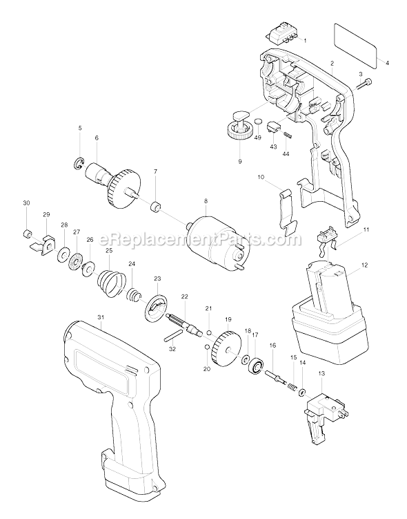 Page A Diagram and Parts List for 6791D  Makita Cordless Drill