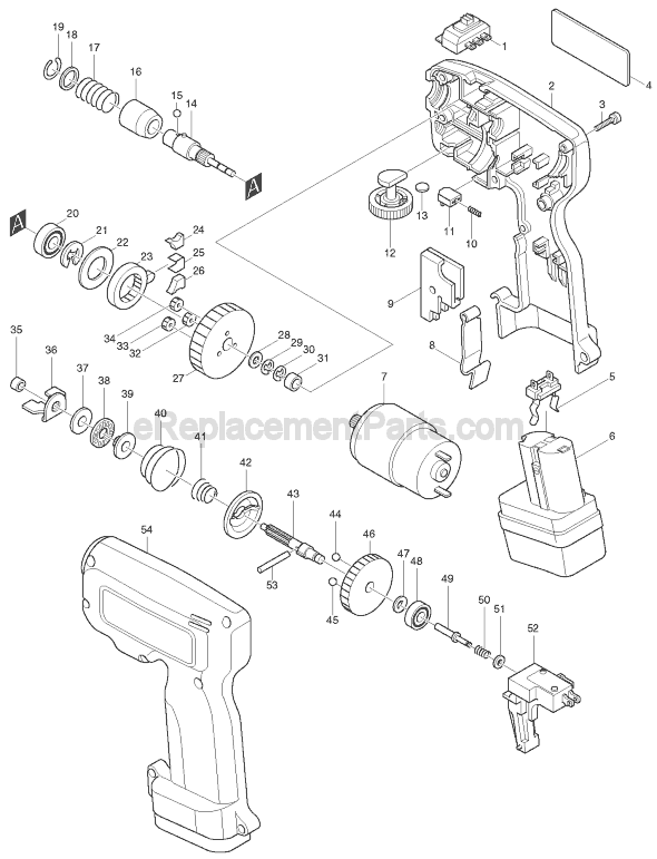 Page A Diagram and Parts List for 6795D  Makita Cordless Drill