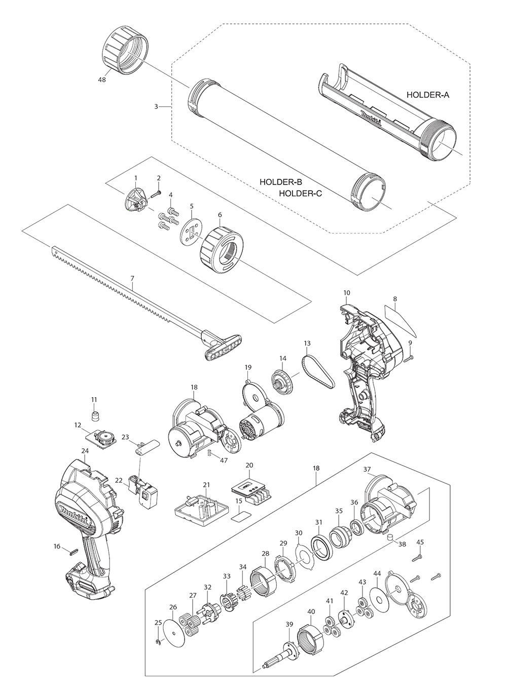 Page 1 Diagram and Parts List for GC01ZA  Makita Caulking Gun