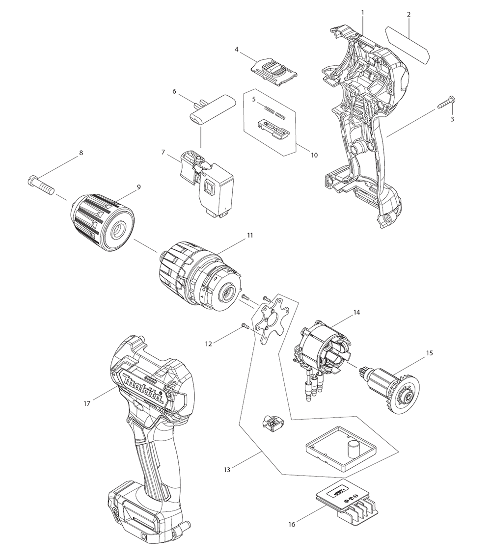 Page 1 Diagram and Parts List for PH05Z  Makita Drill