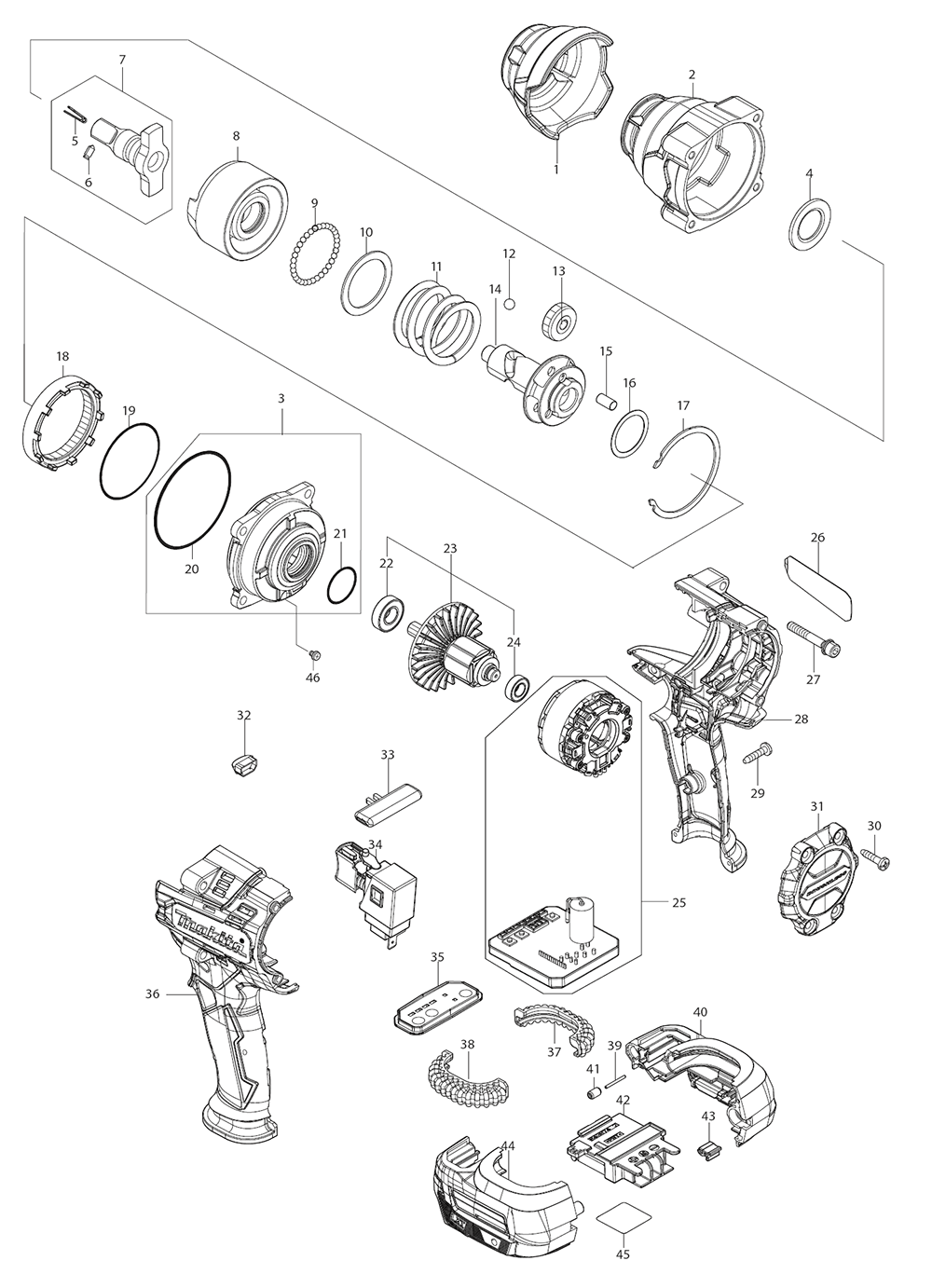 Fig-0 Diagram and Parts List for XWT18XVZ  Makita Wrench