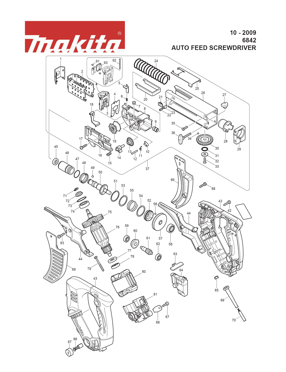 Page 1 Diagram and Parts List for 6842 Type 1 Makita Screwdriver