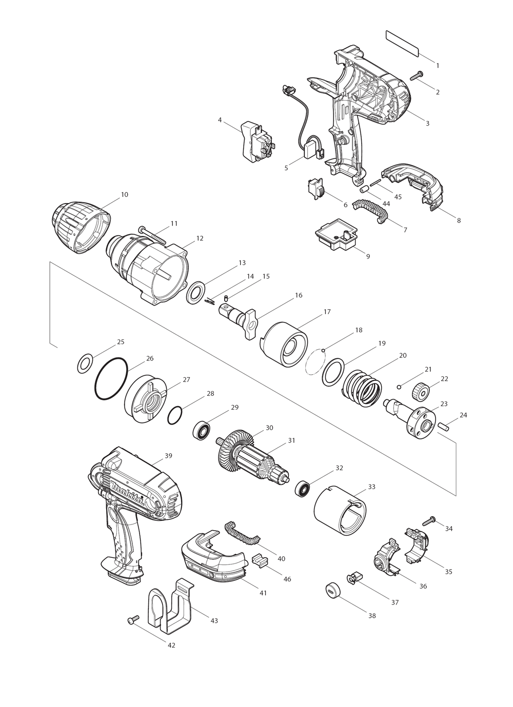 Page 1 Diagram and Parts List for XWT04MB  Makita Drill
