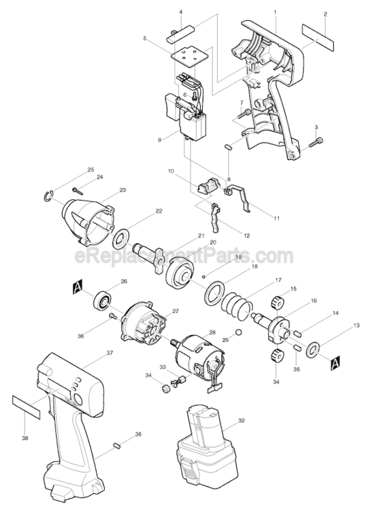 Page A Diagram and Parts List for 6909D  Makita Impact Driver