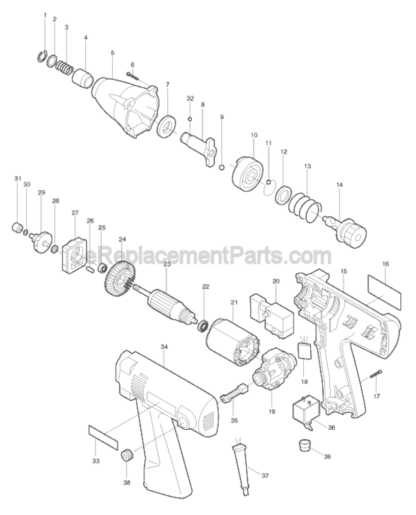Page A Diagram and Parts List for 6950  Makita Impact Driver