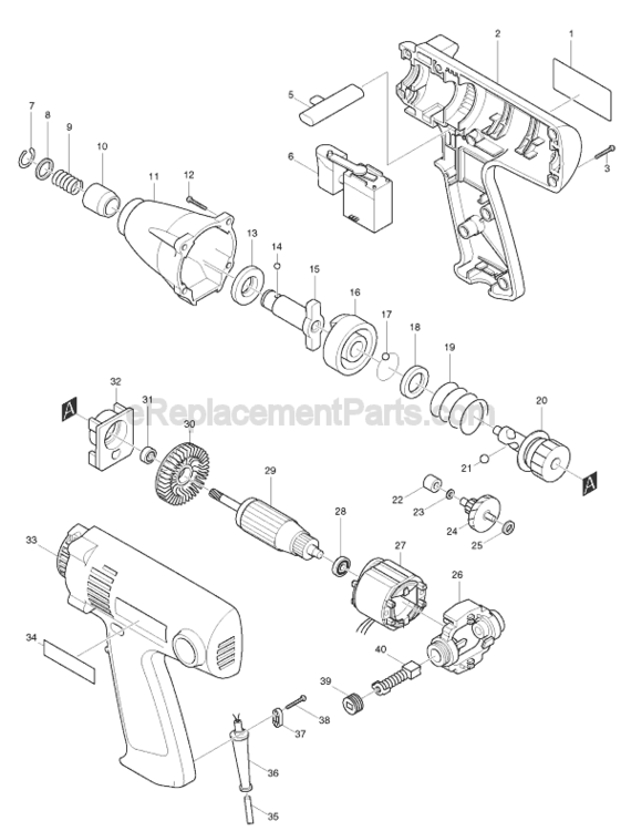 Page A Diagram and Parts List for 6951  Makita Impact Driver