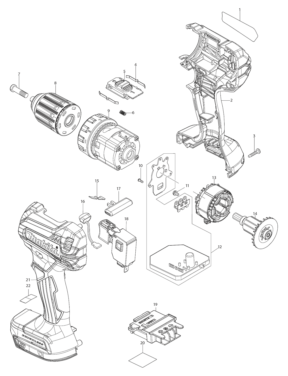 Page 1 Diagram and Parts List for XFD131  Makita Drill