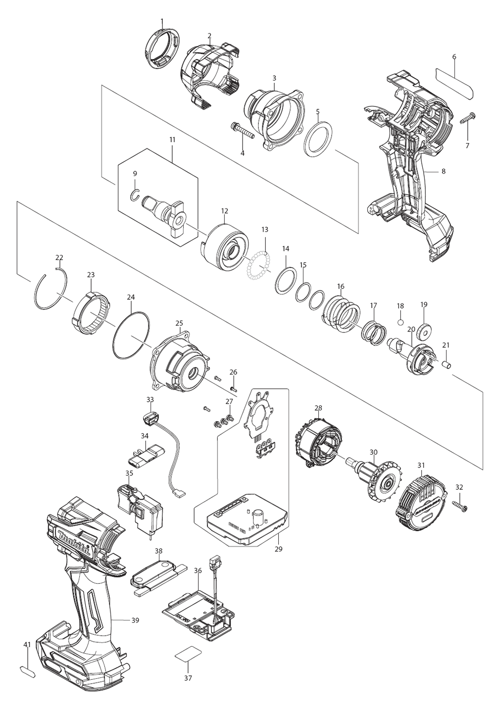 Fig-0 Diagram and Parts List for GWT04D  Makita Wrench