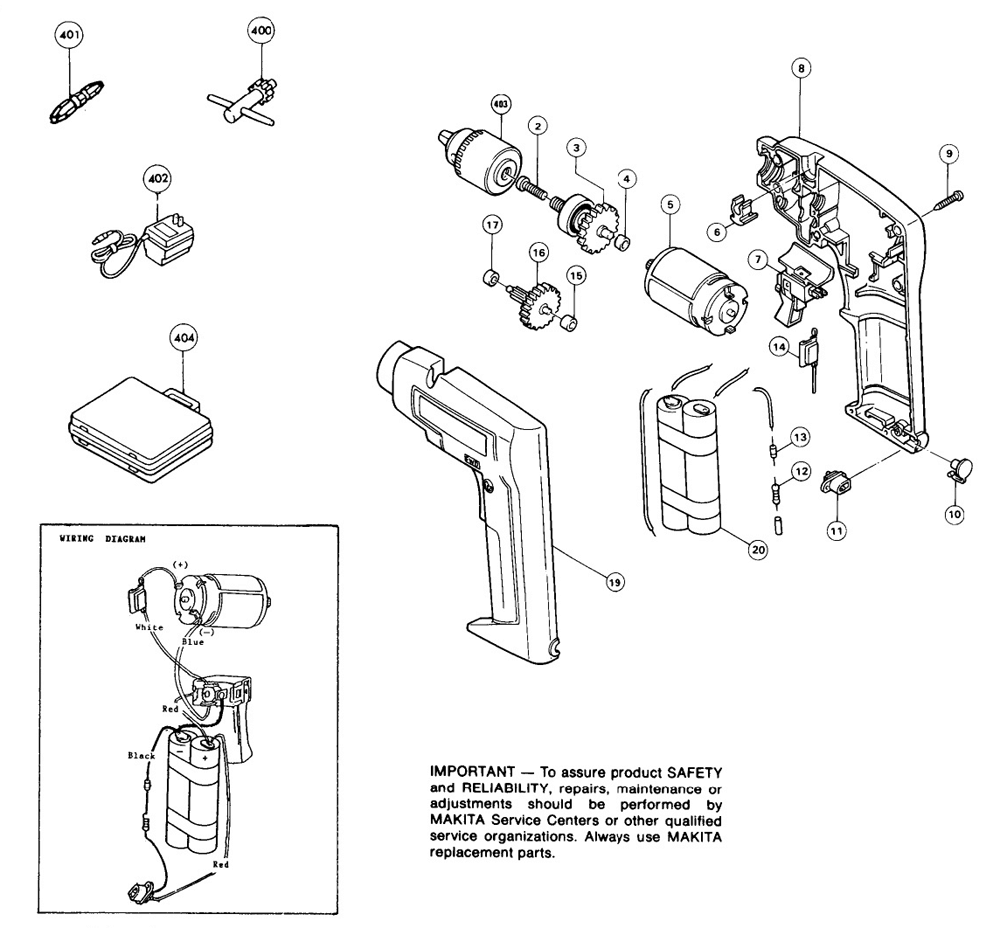 Page 1 Diagram and Parts List for 6170DW  Makita Drill