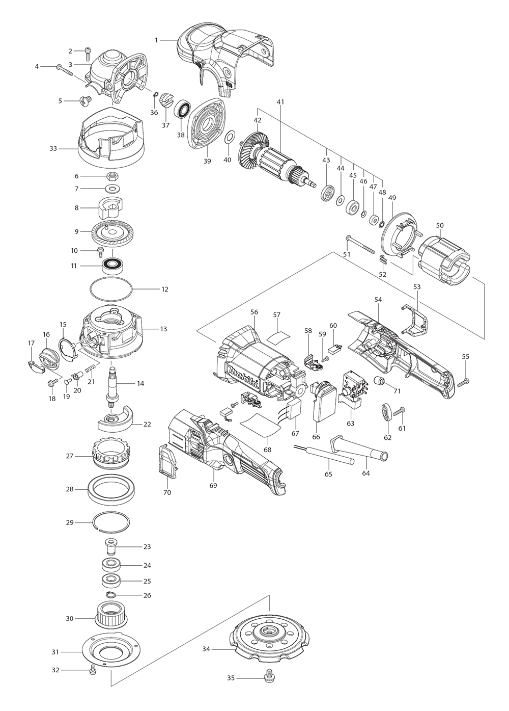 Page 1 Diagram and Parts List for PO5000CX1  Makita Sander