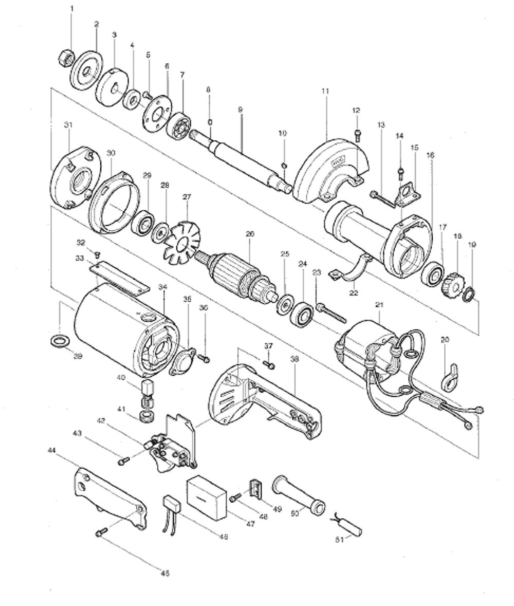 Page 1 Diagram and Parts List for 9105  Makita Grinder