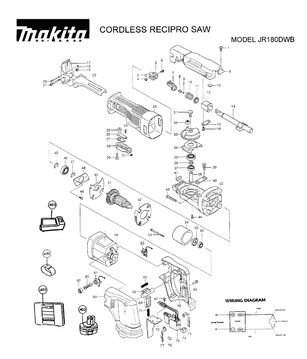 Page 1 Diagram and Parts List for JR180DWD  Makita Saw
