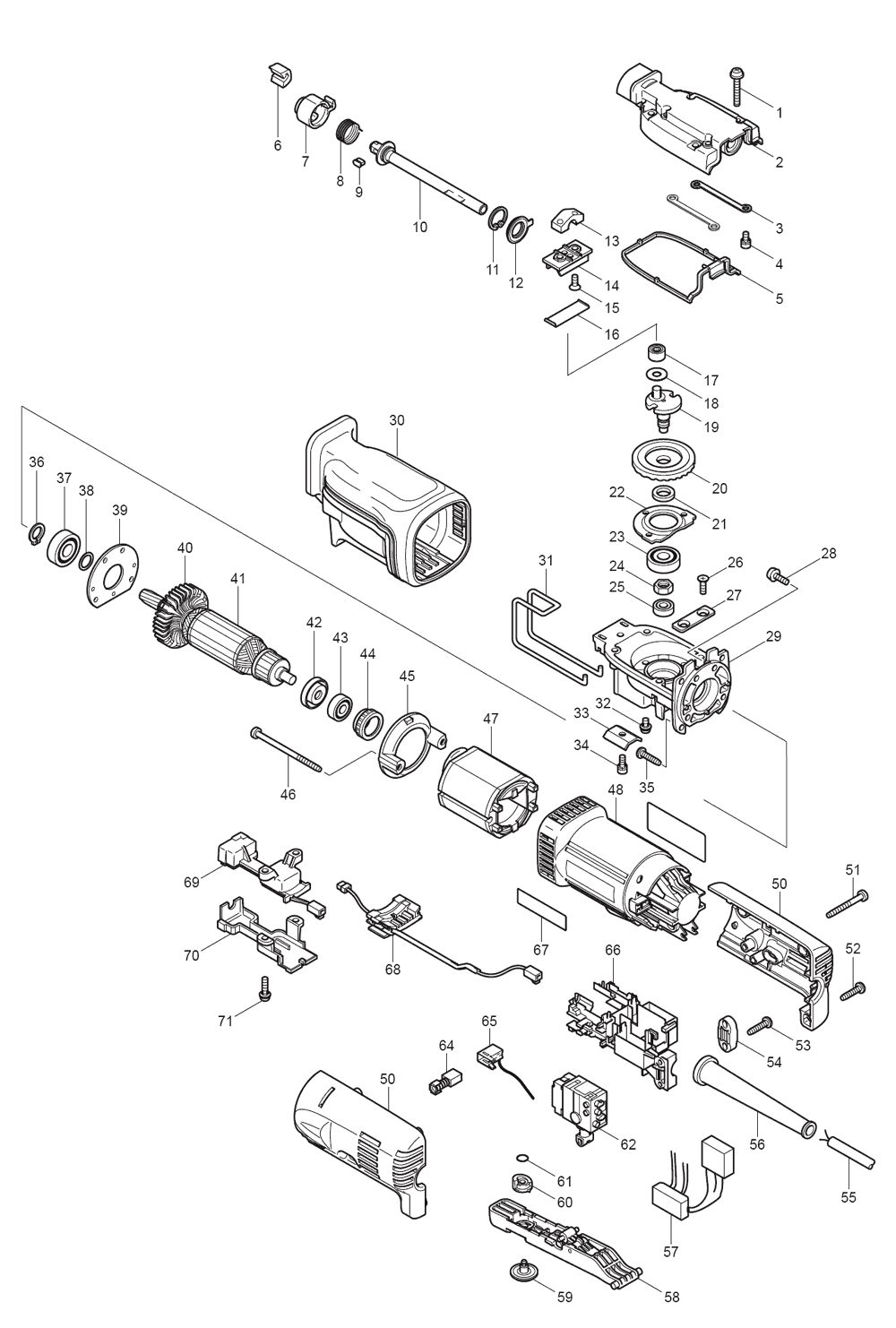 Page 1 Diagram and Parts List for JR1000FT Type 1 Makita Saw