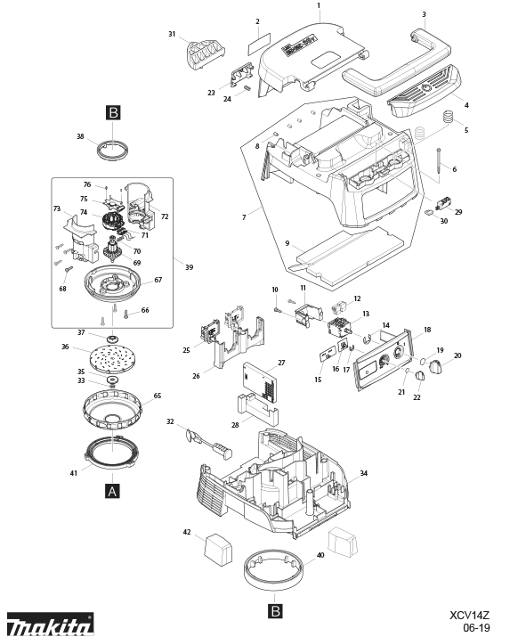 Diagram Diagram and Parts List for XCV14Z  Makita Utility Vacuum