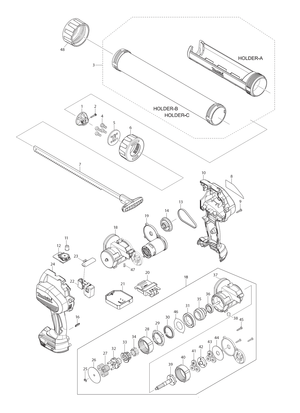 Page 1 Diagram and Parts List for XGC01M1C  Makita Heat Gun