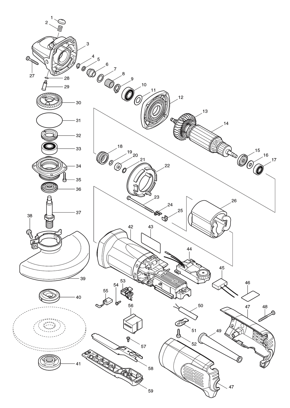 Fig-0 Diagram and Parts List for 9566PCV Type-2 Makita Sander Grinder