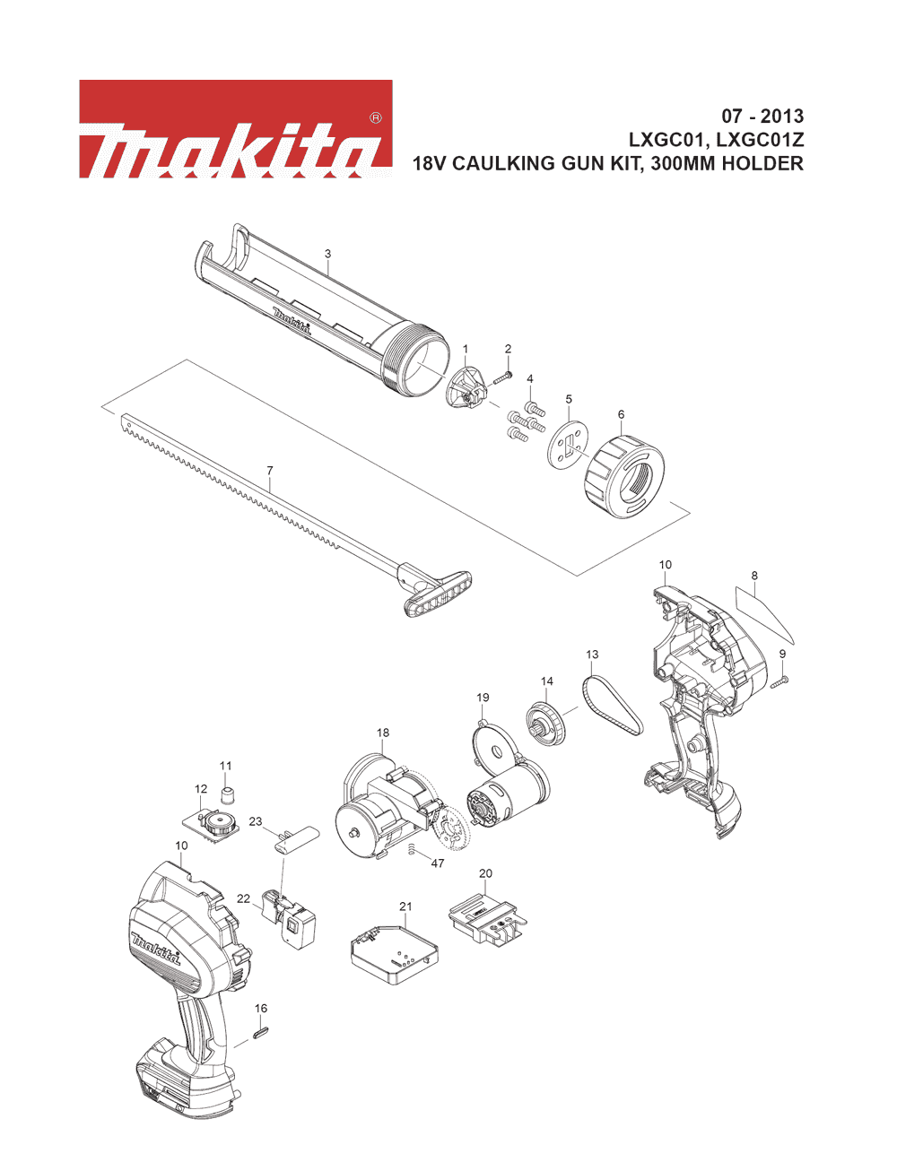 Page 1 Diagram and Parts List for LXGC01  Makita Caulking Gun