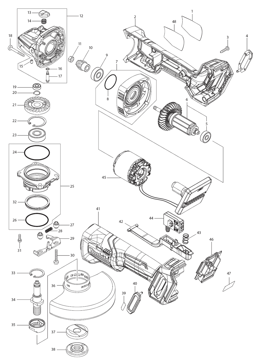 Fig-0 Diagram and Parts List for GAG03M1  Makita Angle Grinder