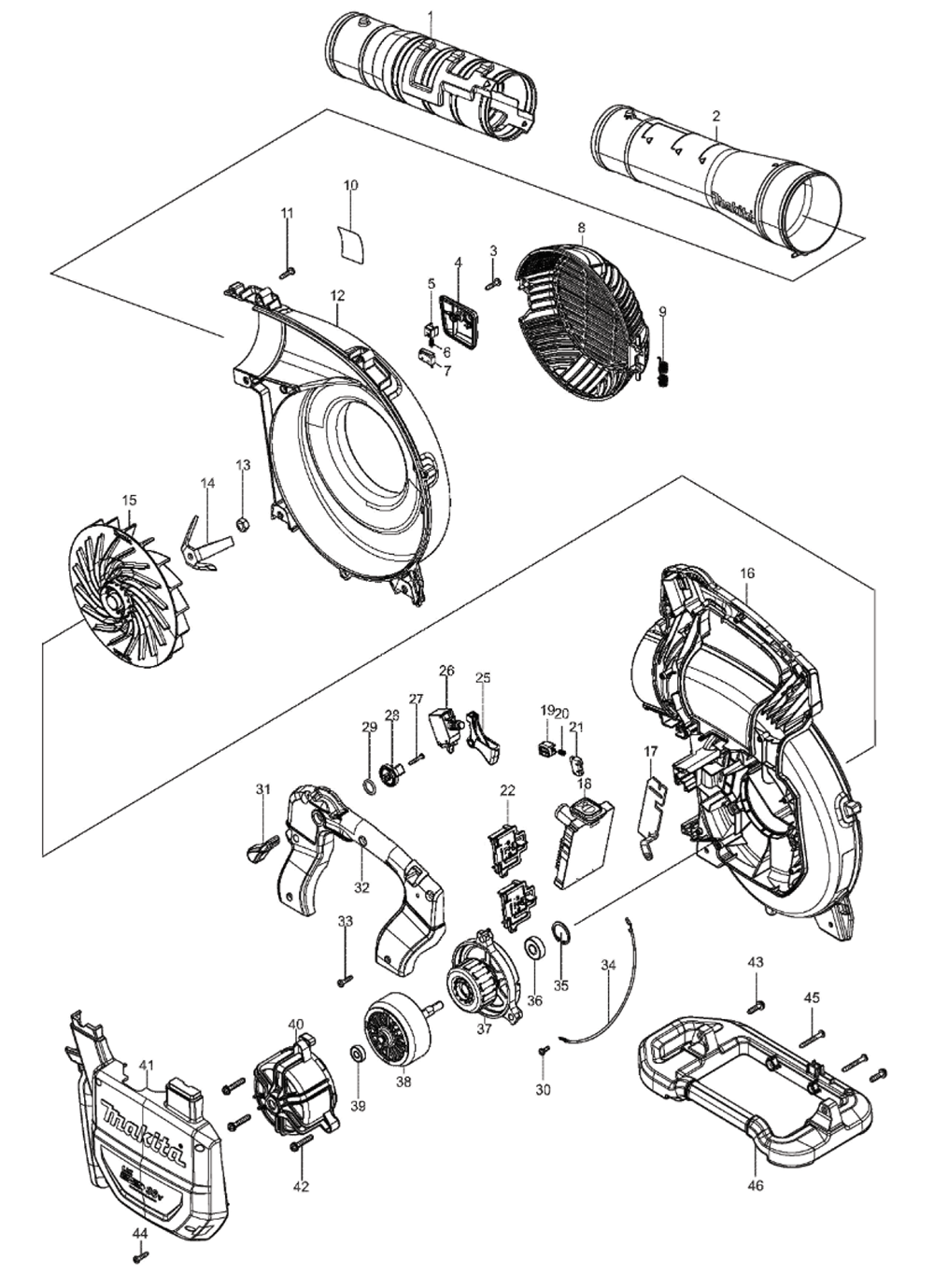 Fig-0 Diagram and Parts List for XBU04ZV  Makita Leaf Blower / Vacuum