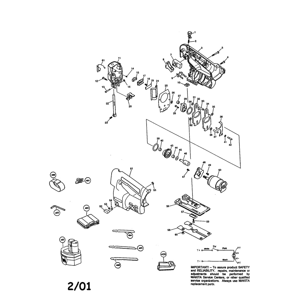 Cordless Jig Saw Diagram and Parts List for 4332DWA  Makita Reciprocating Saw