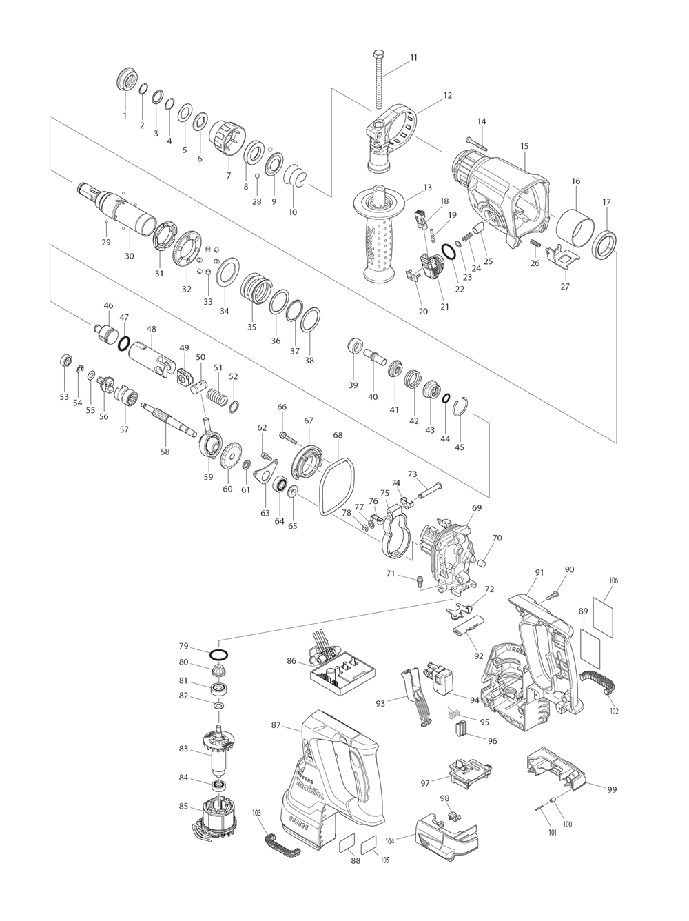 Page 1 Diagram and Parts List for XRH01  Makita Hammer