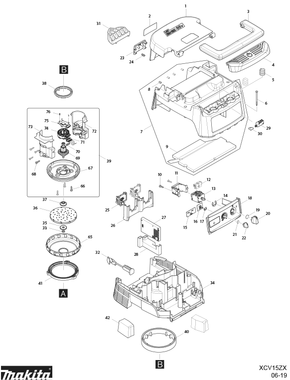 Diagram Diagram and Parts List for XCV15ZX  Makita Utility Vacuum